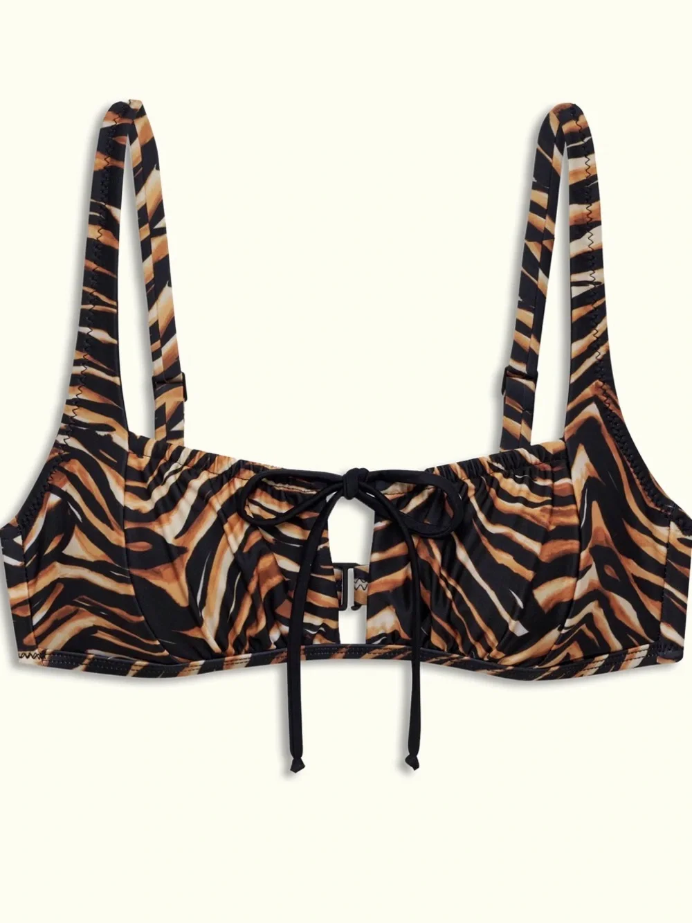 Alamar Tiger-Print Tie Front Bikini Top - Black & Brown